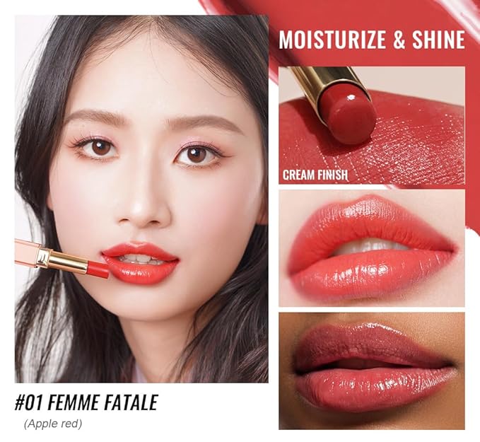 Oulac Moisturizing Shine Lipstick For Women Christmas Set 3PCS, 2 in 1 Tinted Lip Balm for Winter, Hydrated Juicy and Glossy Lip Color for Dry, Cracked and Chapped Lips, Vegan 01+04+08