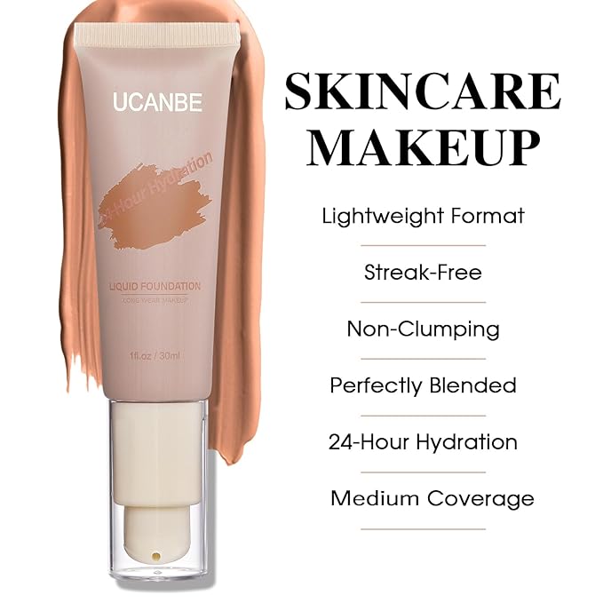 UCANBE Matte Liquid Foundation with Brush, Skincare Serum fl. oz.