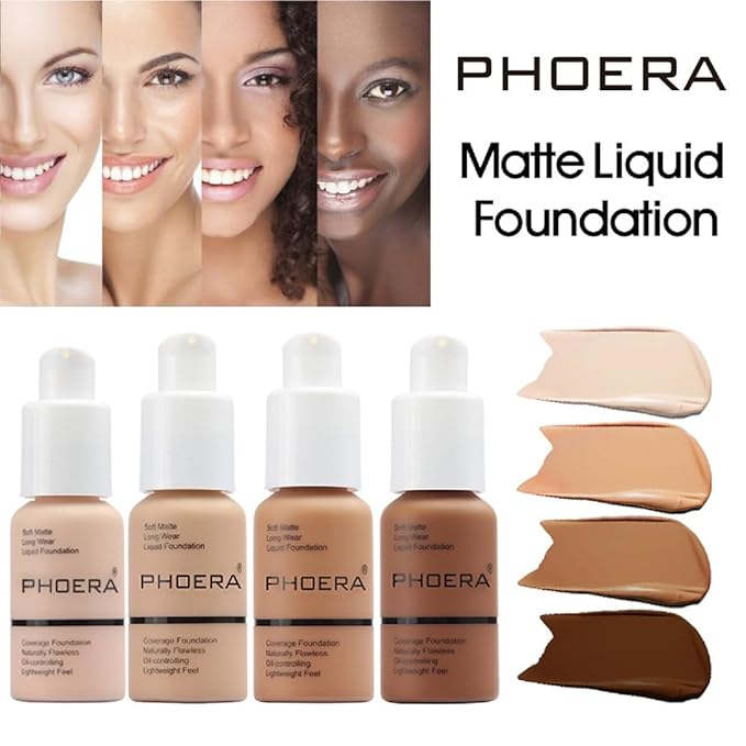2 Pack PHOERA Foundation,Flawless Soft Matte Liquid Foundation