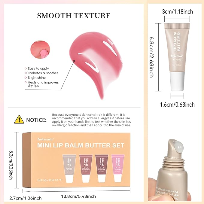 4Pcs Hydrating Lip Gloss Set, Mini Lip Butter Balm Pack, High Shine Glass Finish Lip Moisturizing Plumping Lip Gloss Shiny Jelly Liquid Lipstick for Women