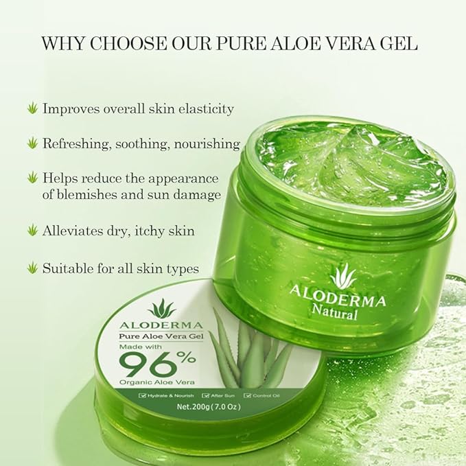 Aloderma Organic Aloe Vera Gel for Body Made within 12 Hours of Harvest, 96% Pure Aloe Vera Gel for Skin, Scalp, & Hair, Soothing Aloe Face Moisturizer, Multipurpose, Hydrating Aloe Gel, 7oz, 6 Pack