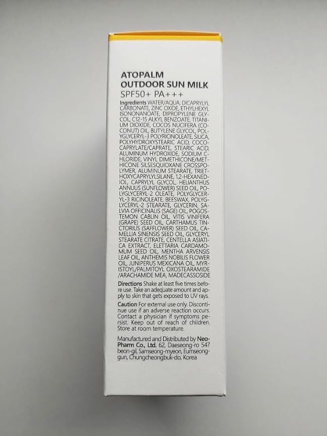 ATOPALM Outdoor Sun Milk SPF50+ PA+++ 55g, Waterproof Baby Kids adult, MLE Korean Mineral Sunscreen