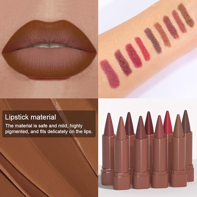 Warm Brown Gradient Matte Lipstick Crayon Lip Liner pencil for Women, Flawless Contour Gradual Ombre Effect lip Liner Thick Pencil, Long Lasting Waterproof Smudge Proof Lipstick Pencil 01#