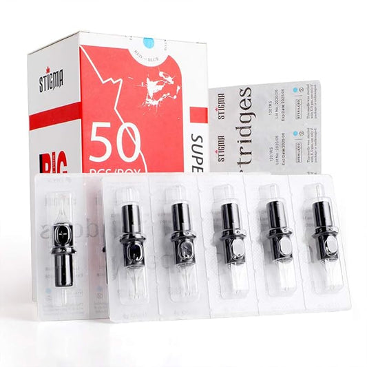 STIGMA #10 Bugpin Disposable Tattoo Cartridge Needles Assorted Sizes 3RL 5RL 7RL 9RL 11RL 3RS 5RS of Round Liner/Round Shader for Rotary Tattoo Machines 50Pcs EN05-50KIT-A