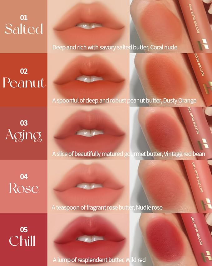 HOLIKA HOLIKA Butter Blur Lip Tint (03 AGING) - Korean Matte Lip Tint, Lightweight High-Pigmented Lips, Velvety Silky Smooth K-Beauty Lip Makeup, Long Wearing Formula