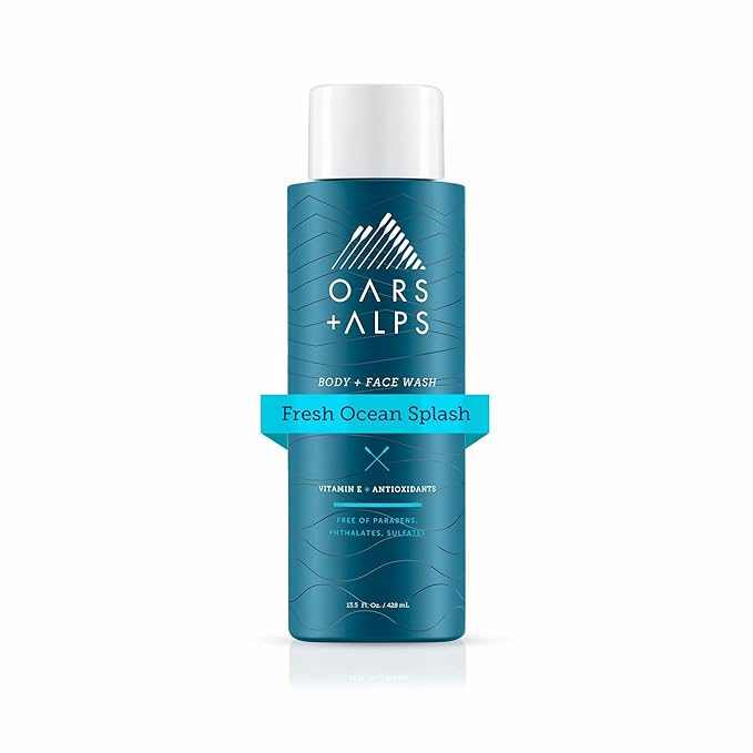 Oars + Alps Men's Moisturizing Body and Face Wash, Skin Care Infused with Vitamin E and Antioxidants, Sulfate Free, Fresh Ocean Splash, 1 Pack