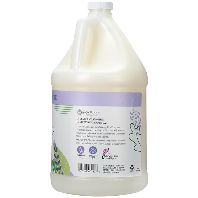 Ginger Lily Farms Botanicals All-Purpose Conditioning Liquid Hand Soap Refill, 100% Vegan & Cruelty-Free, Lavender Chamomile Scent, 1 Gallon (128 fl oz)