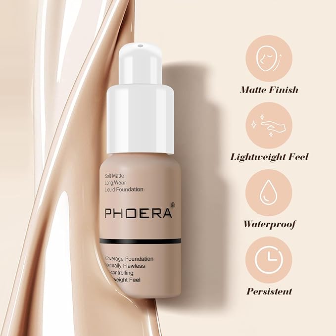 BestLand 2Pack PHOERA Foundation Full Coverage Liquid Fou