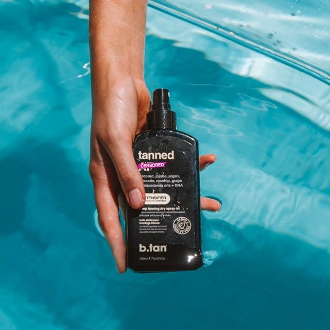 b.tan Best Tanning Oil | Get Tanned Intensifier Dry Spray - Fast, Dark Outdoor Sun Tan From Tan Accelerating Actives, Packed with Moisturizing Oils, No SPF, Austrailian Brand, 8 Fl Oz