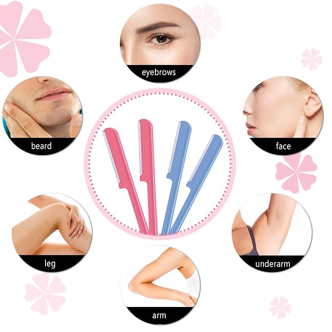 10 Pieces Eyebrow Razor for Women Facial Shaver Razor Brow Shaper Eyebrow Trimmer Dermaplaner Shaping Tool with Cover (Pink, Blue)