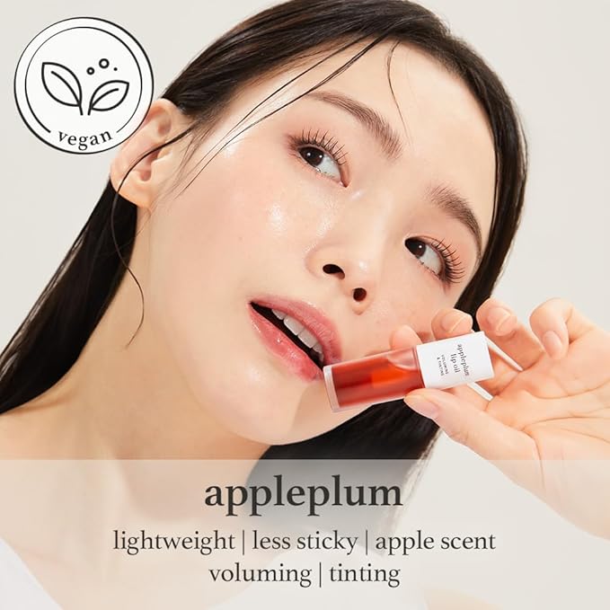 NOONI Korean Hydrating Lip Oil - Appleplum | Long-Lasting, Moisturizing, Plumping, Revitalizing for Dry Lips, Waterproof, No Peel Off, Korean Tint, Hydrating, Nourishing Crystal Clear, 0.12 FL Oz