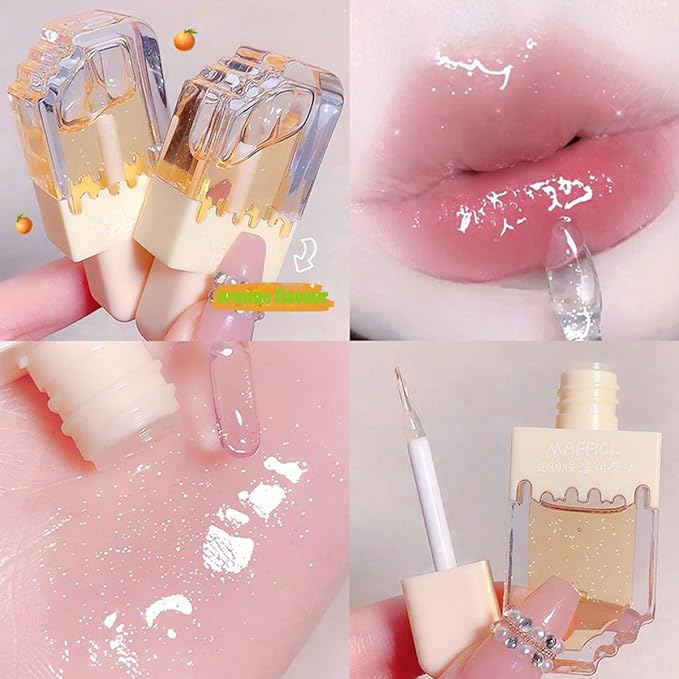 3Pcs Clear Cute Lip Gloss Set,Fruit Flavored Lip Oil Set,Long Lasting Moisturizing,Hydrating Lip Glow Oil for Kids and Teens,Party Gift,Non-toxic