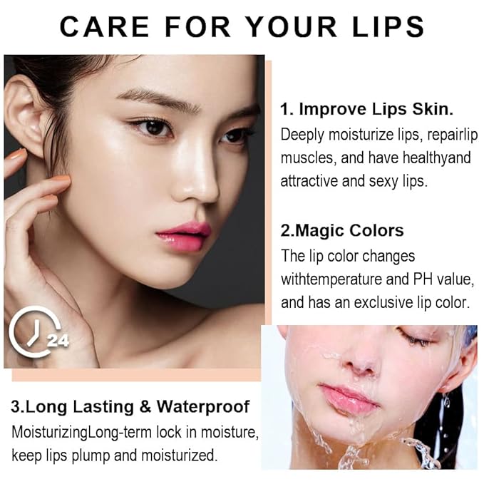 evpct 3Pcs Magic Color Changing Lipstick Long Lasting Waterproof 24 Hours Original for Women, Aloe Vera Strawberry Black Red Cherry PH Mood Permanent Color Changing Lipstick Lip Balm, labial magico