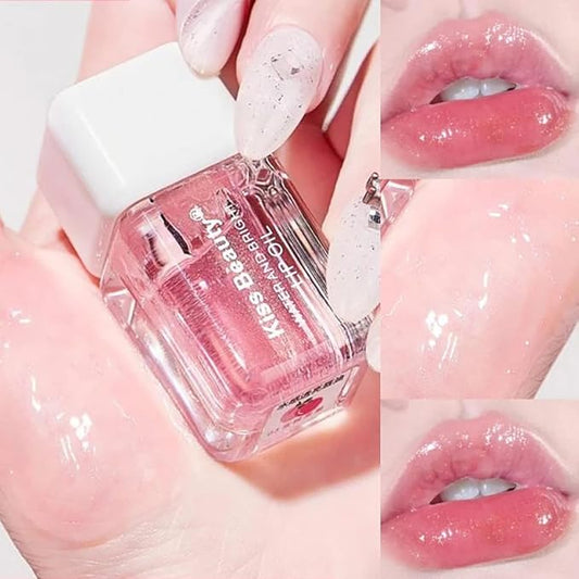 Fruit Pearlescent Plumping Lip Oil, Lip CarePearl & Shimmer Mini Lip Gloss Kit, Lip Care Hydrating Lip Gloss Tinted Lip Balm, Long Lasting & Nourishing Lip Glow Oil, Non-sticky Fresh Texture (Peach)