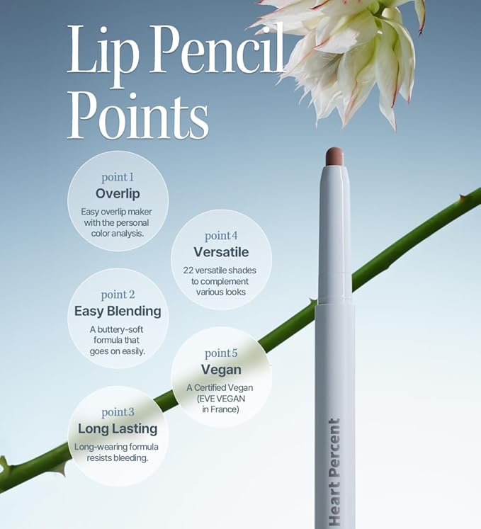 Heart Percent Dote On Mood Lip Pencil, Long-Lasting Creamy Lip Crayon Smooth Color Liner Retractable Lipstick Pencil 0.8g, #06. Rose Beige