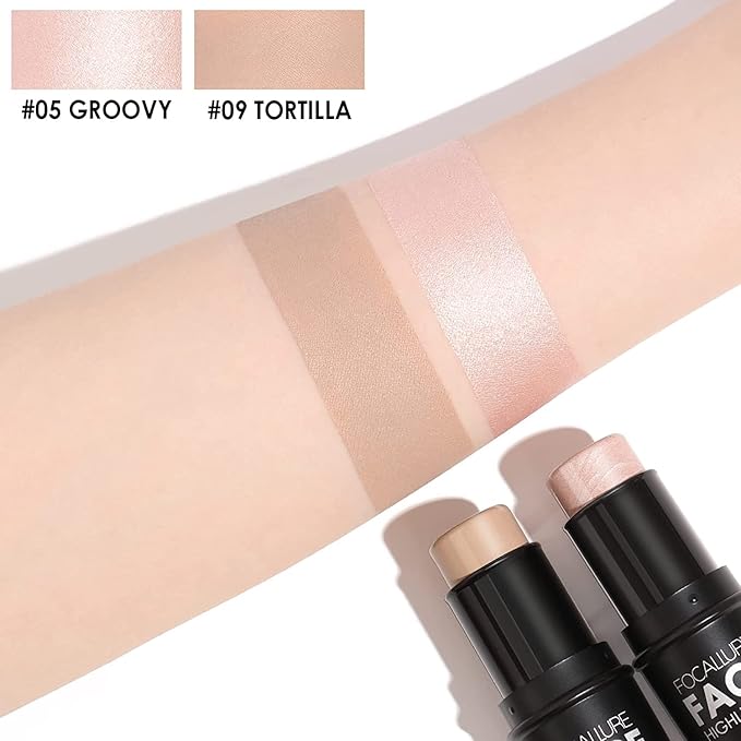 FOCALLURE 2 Pcs Mineral Cream Contour Stick,Moisturize Highlighter Illuminator Makeup,Fair