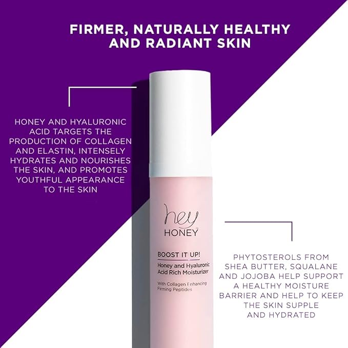 Hey Honey Skincare Boost It Up Honey Extract & Hyaluronic Acid Rich Moisturizer | Targets Premature and Advanced Signs of Aging | Cruelty Free, Clean Ingredients and Paraben Free | 1.7 Oz