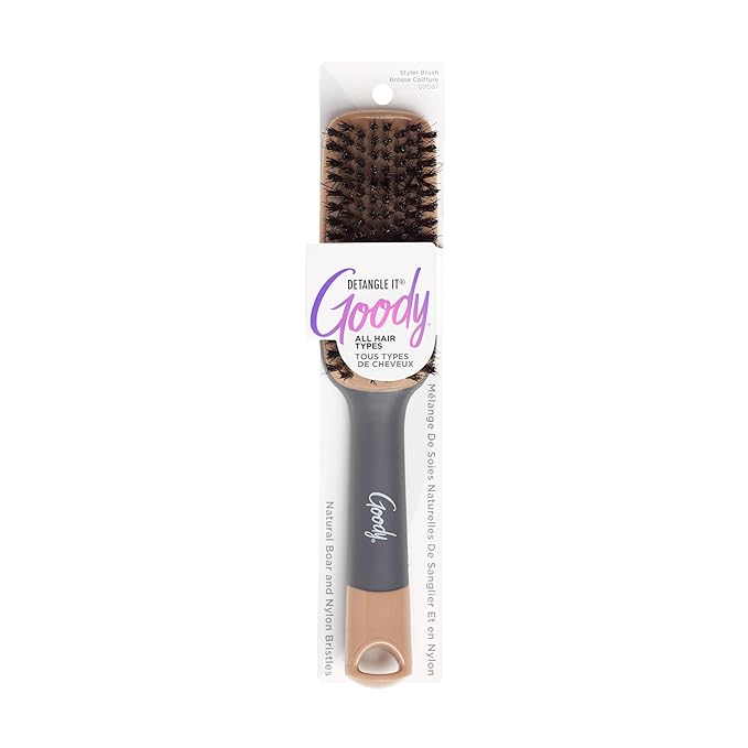 Goody Detangle It Boar Bristle Hair Brush, Use as a Detangling or Styling Brush, Conditions & Boosts Shine, Helps Tackle Knots & Reduce Frizz, For Wet or Dry Hair, Brown/Grey