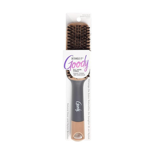 Goody Detangle It Boar Bristle Hair Brush, Use as a Detangling or Styling Brush, Conditions & Boosts Shine, Helps Tackle Knots & Reduce Frizz, For Wet or Dry Hair, Brown/Grey