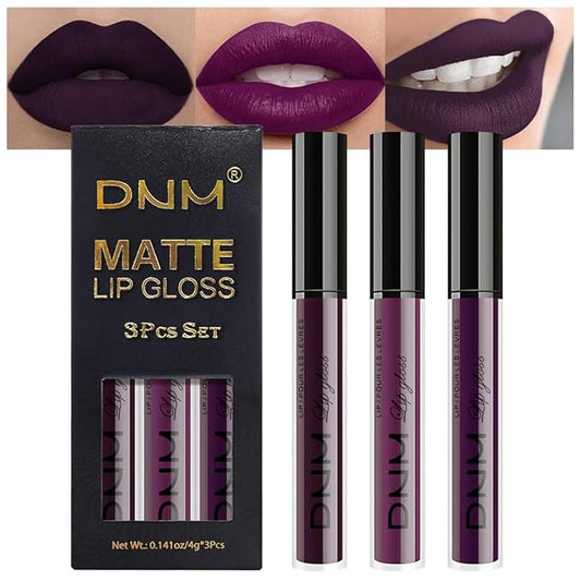 evpct 3Pcs Dark Purple Mauve Plum Maroon Matte Liquid Lipstick Lip Stain Sets for Women Matte+Lipstick Long Lasting Permanent 24 hr Hours Magic Lipstick 24 Hours original Waterproof 22#