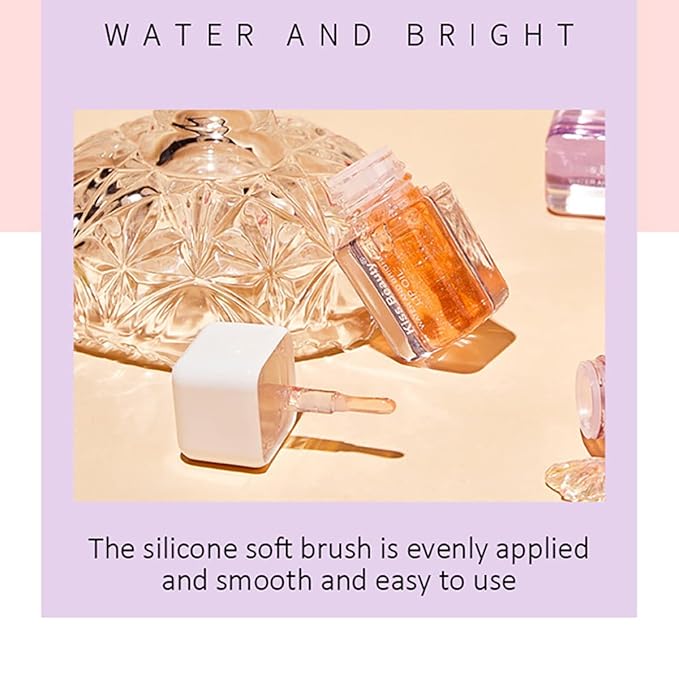 Fruit Pearlescent Plumping Lip Oil, Lip CarePearl & Shimmer Mini Lip Gloss Kit, Lip Care Hydrating Lip Gloss Tinted Lip Balm, Long Lasting & Nourishing Lip Glow Oil, Non-sticky Fresh Texture (Orange)