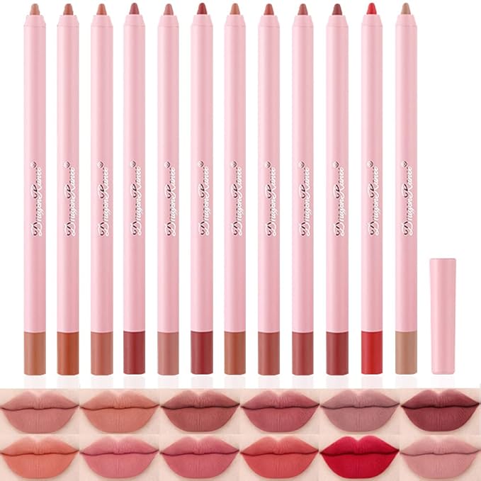Matte Lip Liner Pencil Set,12 Colors Natural Nude Long