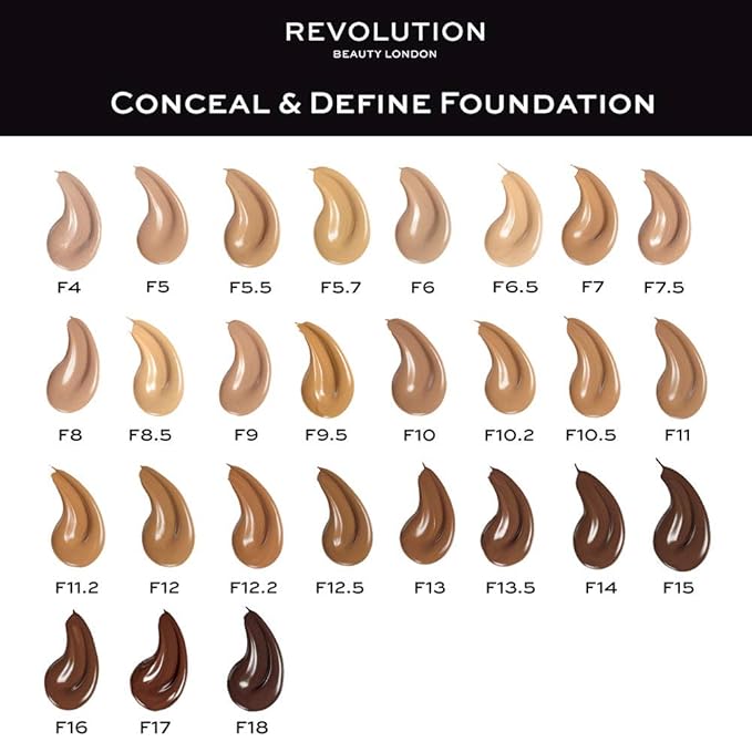 Makeup Revolution Conceal & Define Foundation, Cream Foundation Cruelty-Free, F16, 23ml
