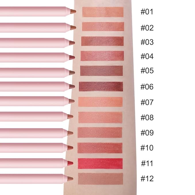 12 Colors lip liner pencils, Modern Classic Lip Liner, Lip Liner Pigmented Vegan Matte, Lasting Finish Lip Liner, Luxurious Creamy Long Lasting Lip Liner, Prevents Feathering and Fading, (01)