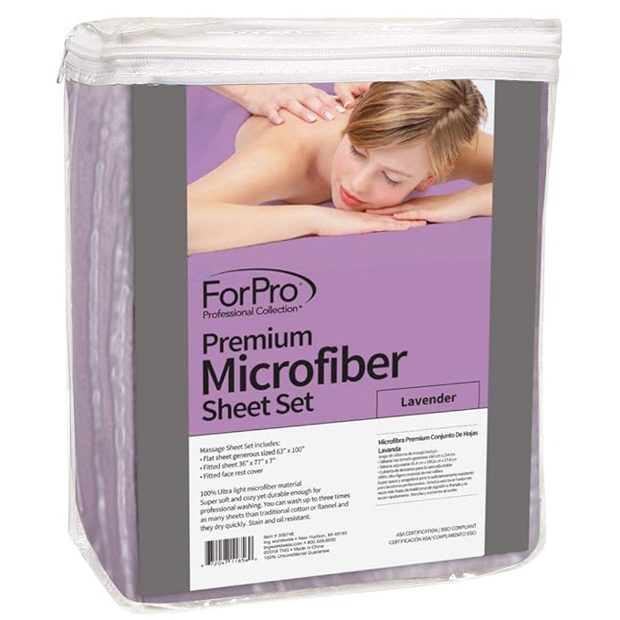 ForPro Professional Collection Premium Microfiber 3-Piece Massage Sheet Set, Lavender, Ultra-Light, Stain and Wrinkle-Resistant Includes Massage Flat and Fitted Sheet and Massage Face Rest Cover