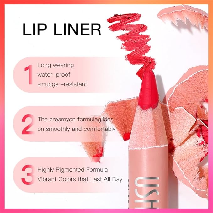 USHAS 16 Pcs Lip Liner Pencil - Matte Lip Liner Set Lip Makeup Soft Pencils for women, Natural Lip Liners Smooth Lipstick pencil (16 Colors (01-16), Pack of 1)