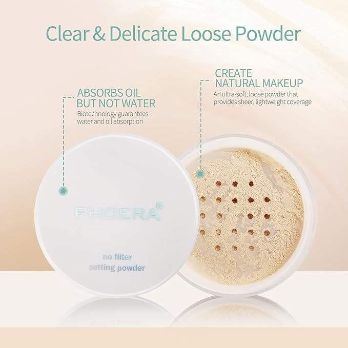 PHOERA Setting Powder Controls Oil,Setting Powder Makeup Light,Loose 0.17oz