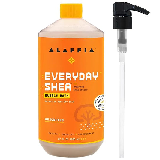 Alaffia Bubble Bath for Women, Unscented, Pump Included – Everyday Shea Butter Formula with Wild Yam, 32 Fl Oz
