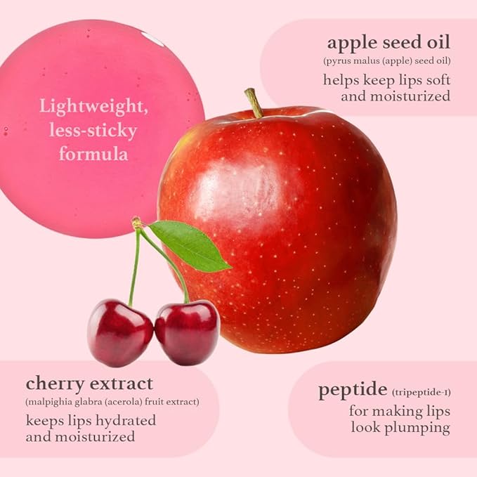 NOONI Korean Hydrating Lip Oil Set - Appleberry & Applecherry | Long-Lasting, Moisturizing, Plumping, Revitalizing for Dry Lips, Waterproof, No Peel Off, 0.12 FL Oz x 2ea