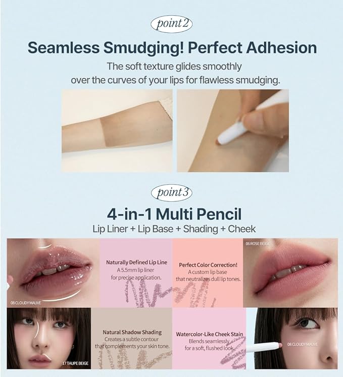 Heart Percent Dote On Mood Lip Pencil, Long-Lasting Creamy Lip Crayon Smooth Color Liner Retractable Lipstick Pencil 0.8g, #02. Creamy Pink