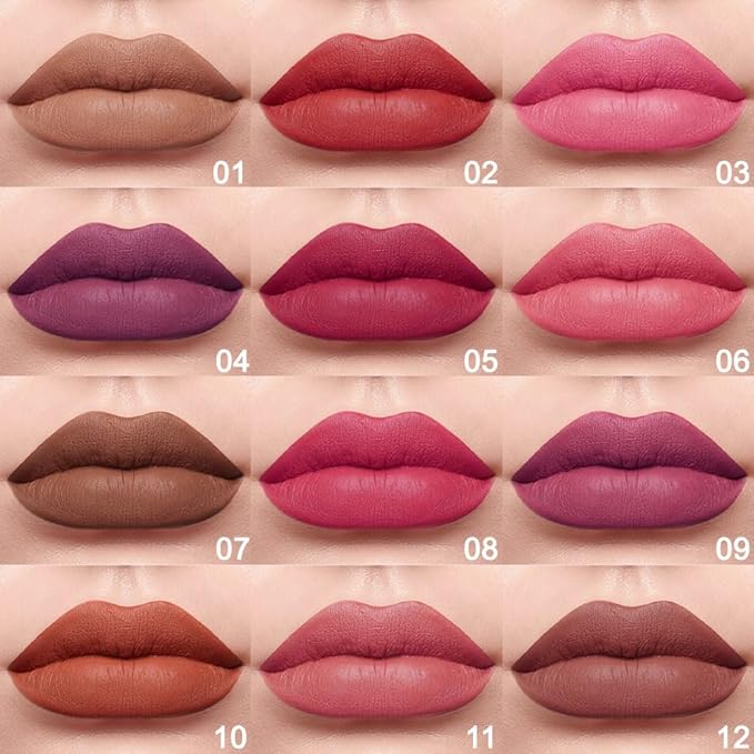 12 Pcs Natural Nude Brown Beige Colors Lip Beige