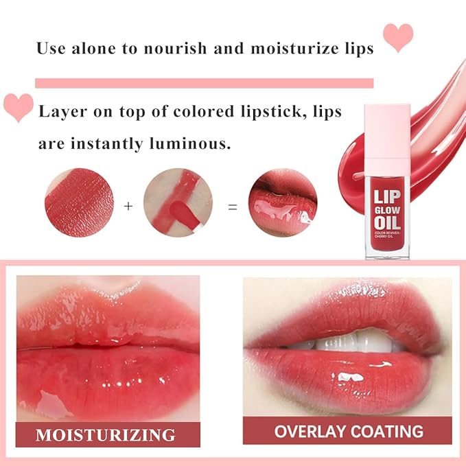 Glow Lip Oil Set, 4 Colors Tinted Glow Lip Oil Set, Hydrating Transparent Moisturizing Plumping Non-Sticky Big Brush Head Lip Gloss