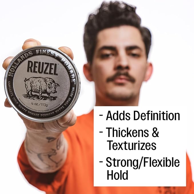 REUZEL Concrete Matte Pomade, Strong All Day Hold, Water Soluble Styling, No Shine and Flake Free, Easy To Wash Out, For All Hairstyles, 12 oz