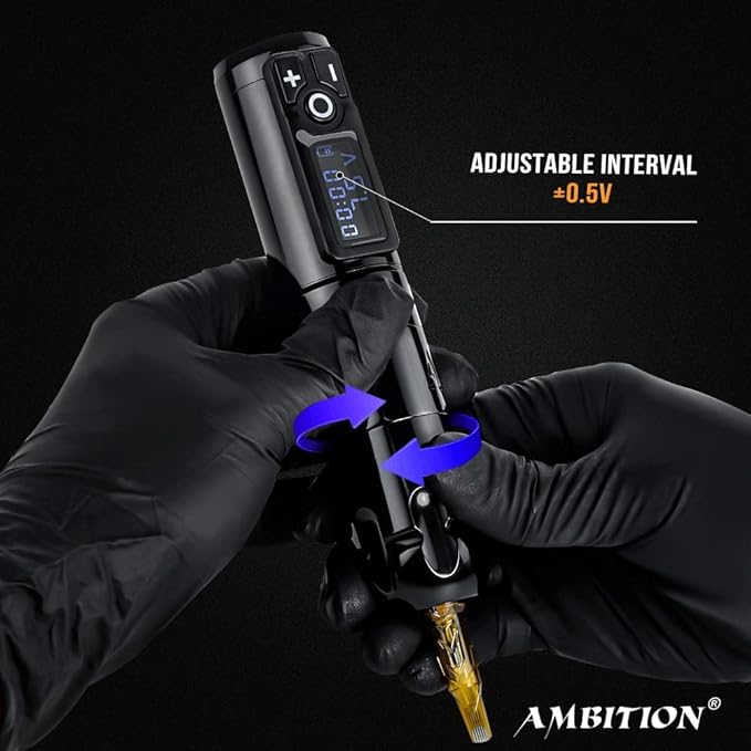 Ambition Soldier Rotary Battery Pen Tattoo Cartridge Machine with 2400mAh Wireless Power Coreless Motor Digital LED Display Tattoo Equipment Supply for Tattoo Artists (Polish Red)
