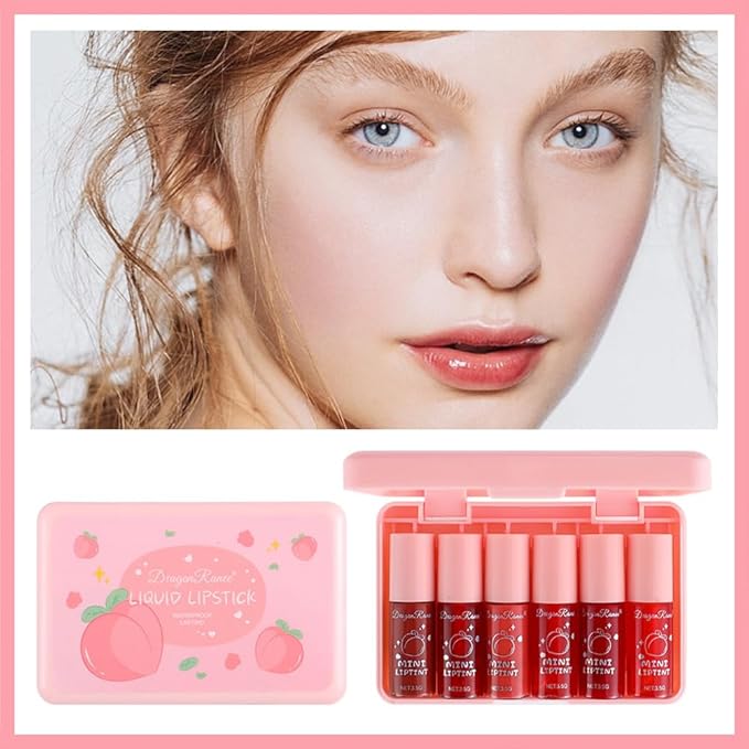 6Colors Peach Lip Tint Stain Set,Water Lip Tint Gloss