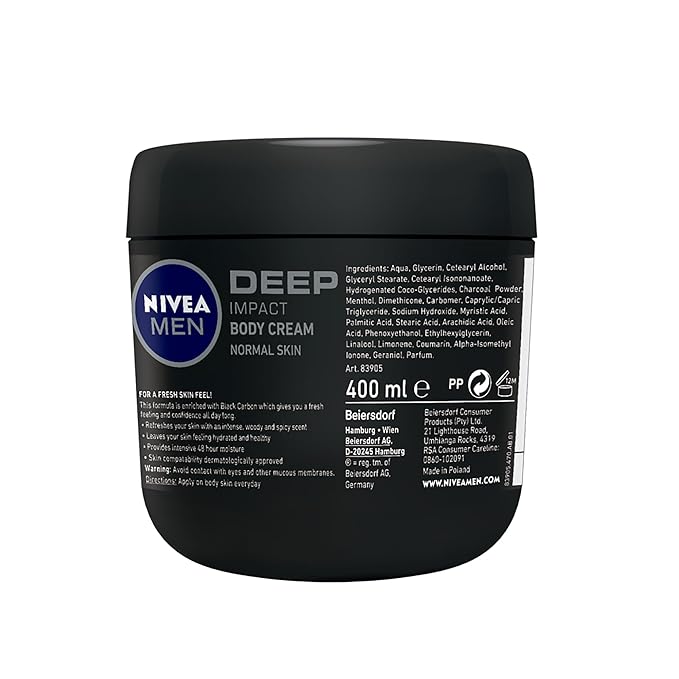 Beiersdorf Nivea Men Body Cream Deep Impact Normal Skin 13.5oz 48h Moisture
