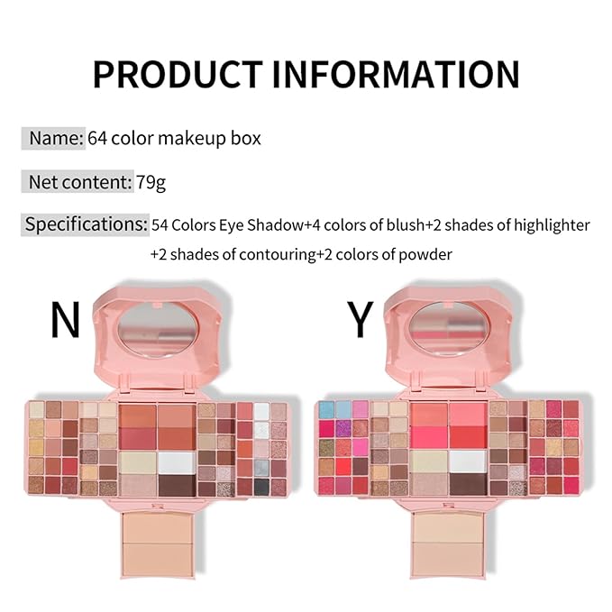 Makeup Eyeshadow Palettes, 64 Colors Protable Multifunction Blush