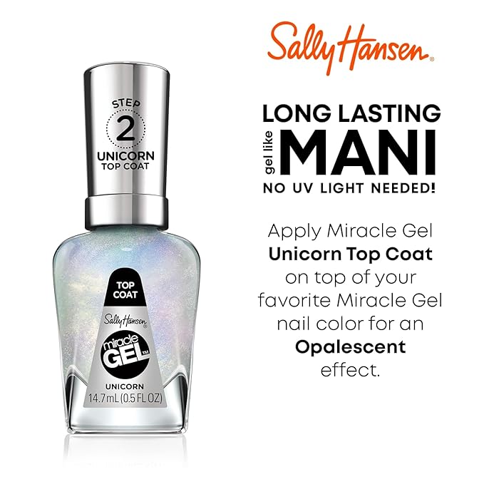 Sally Hansen Miracle Gel™, Unicorn Top Coat, Long Lasting, Gel-Like Formula, No UV Lamp Needed, Glitter Nail Polish