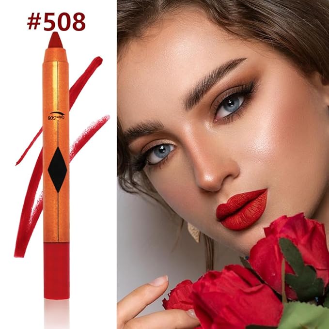 Wine Red Lip Liner Pencil, Smooth Matte Lipstick Crayon with Lip Pencil Sharpener for Women, Velvet Smudge Proof Smudgeproof Waterproof No Transfer Makeup Forever Lipliner 508#