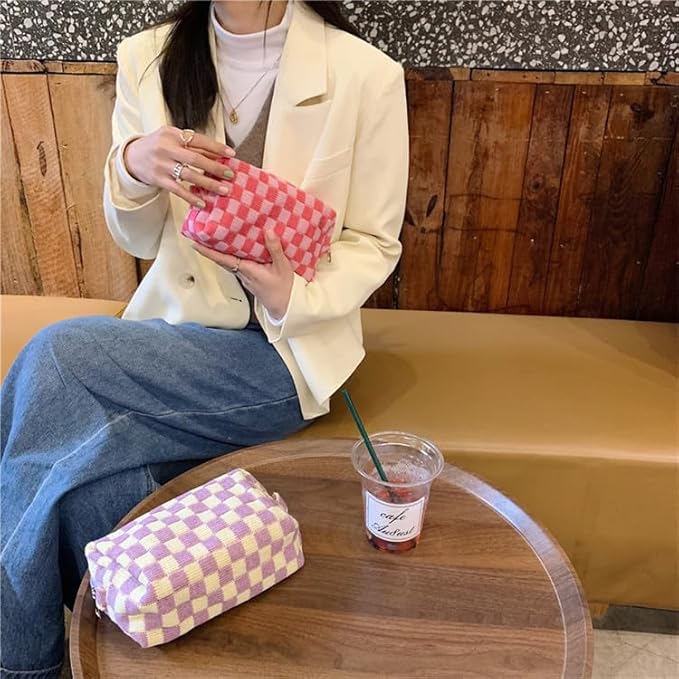 Pazimiik checkered makeup bag for
