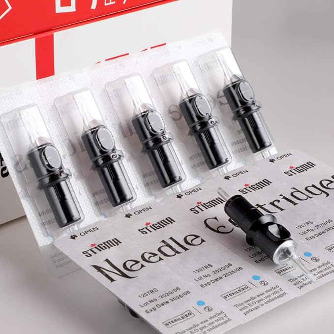 STIGMA #12 Standard Disposable Tattoo Cartridge Needles 50pcs Assorted Sizes 3RL,5RL,7RL,9RM,15RM,0.35mm of Round Liner&Curved/Round Magnum Soft Edge for Tattoo Machines EN05-50KIT-X