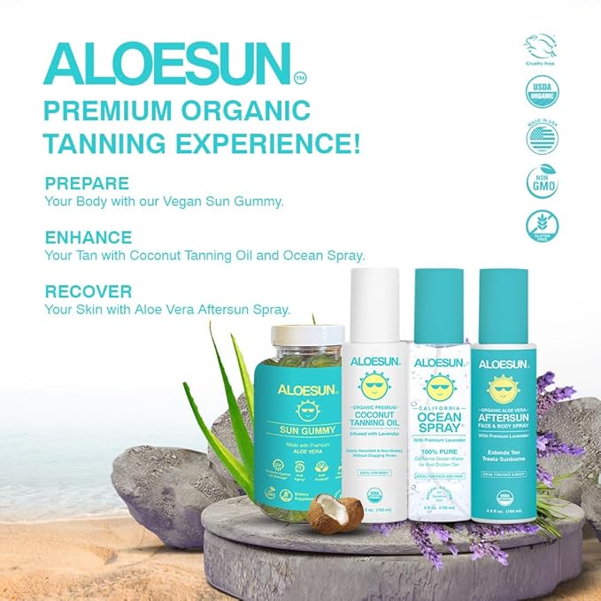 After Sun Face and Body Spray | Organic Aloe Vera Gel with Pure Lavender Essential Oil | Sunburn Relief Natural Aftersun Skin Moisturizer | Tanning Redness Treatment | Travel Size 3.4 Fl Oz