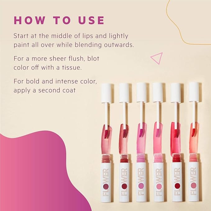 FLOWER BEAUTY Bitten Lip Stain | Vivid Long Lasting Water-based Lips Tint | High Color Moisture Marker | Make Up | (Tempt) (Pack of 2)