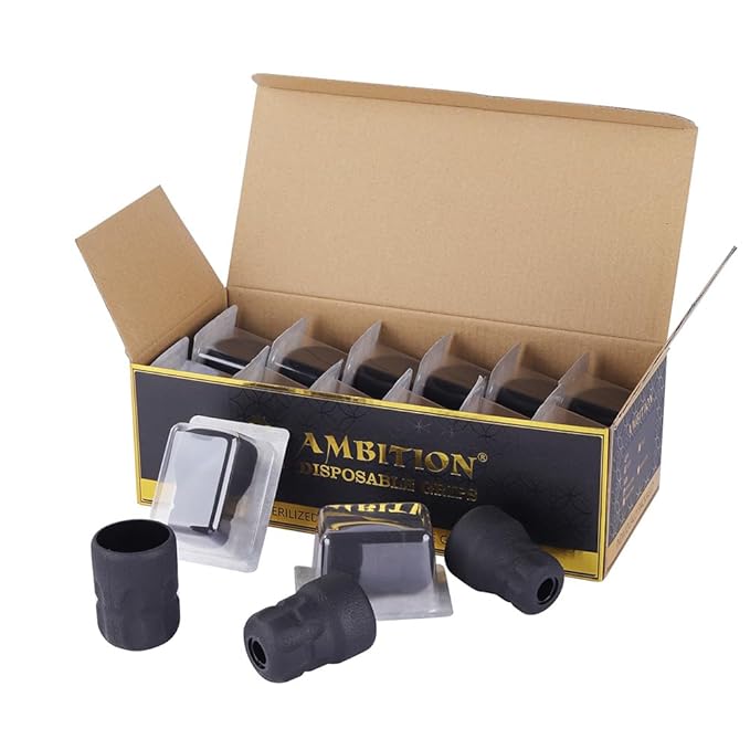 Ambition Soldier P2 Disposable Tattoo Grips - 12Pcs 34mm Professional Tattoo Rubber Grip Cover with Click Adjust System Supply for Rotary Soldier, Zetton, Torped & Shura Tattoo Pen Machine Gun