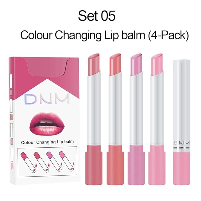 evpct 4 pk Mini Cigarette Color Changing Change Lipstick Sets PH Lip Balm Kit,DNM Litte Smoke Tube Red Lipstick Moisturizing Lip Stain Long Lasting Waterproof for Women labiales matte larga (A-Set05)
