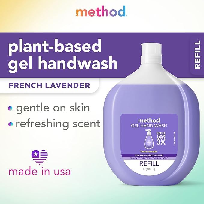 Method Gel Hand Soap, Refill, French Lavender, Recyclable Bottle, Biodegradable Formula, 34 Fl Oz (Pack of 1)